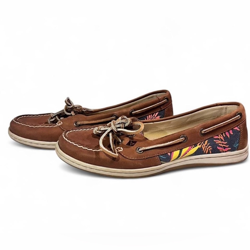 Sperry Women’s Tropical Brown Loafers with Side Pattern Floral Size 8.5 Vacation